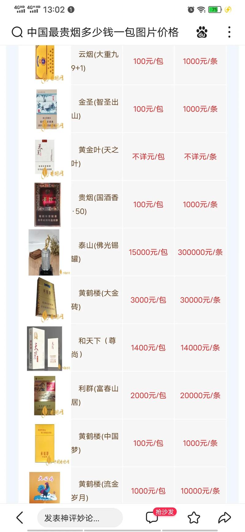 中国高档香烟大全(中国高档香烟大全品牌)